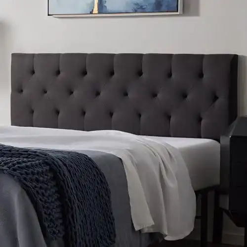 LUCID Mid-Rise Upholstered Headboard - Diamond Tufted - Padded Polyester - Adjustable Height from 34” to 46” - Easy Assembly - Bed Frame or Wall Mount - Sturdy - Charcoal - King / Cal King Size