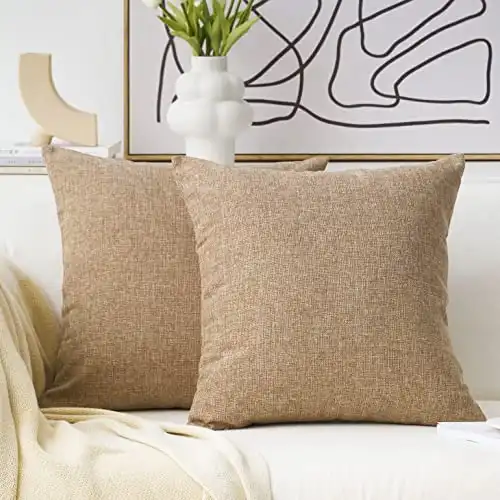 Home Brilliant Decoration Linen Set of 2 Large Pillow Covers Cushion Covers for Living Room Couch Patio, 26x 26 inch(66cm), Natural Linen