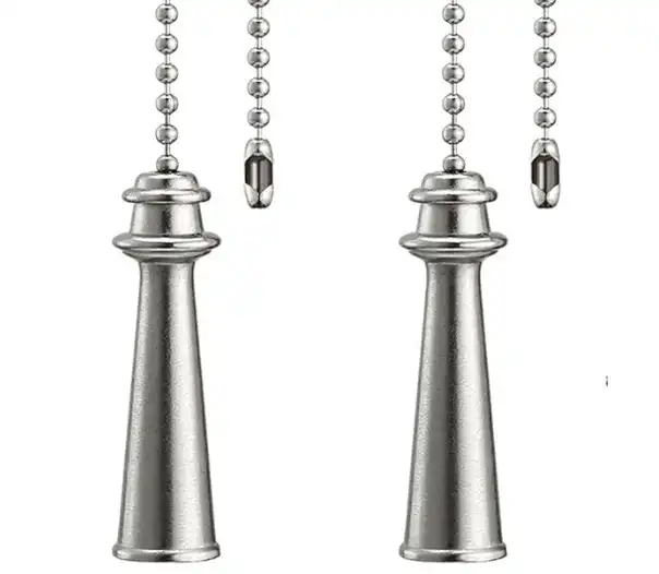 Ceiling Fan Pull Chain Ornaments Extension 12 Inches Fan Pulls Set For Ceiling Light Lamp Fan Chain Beach Tower Pull Chain Silver Fan Pulls 2 Pcs